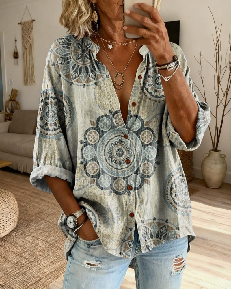 Mandala Pattern Drop Shoulder Sleeve Shirt