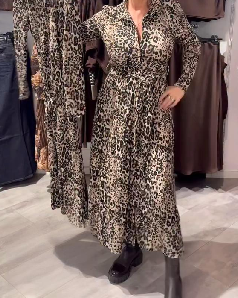 Leopard Print Fitted Waist Dress