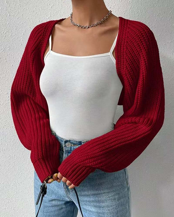 Solid Color Long Sleeve Short Cardigan
