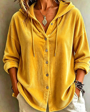 Hooded Striped Button Drawstring Coat