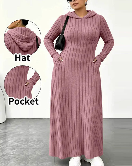 Hooded Pocket Ribbed Fitted Dress