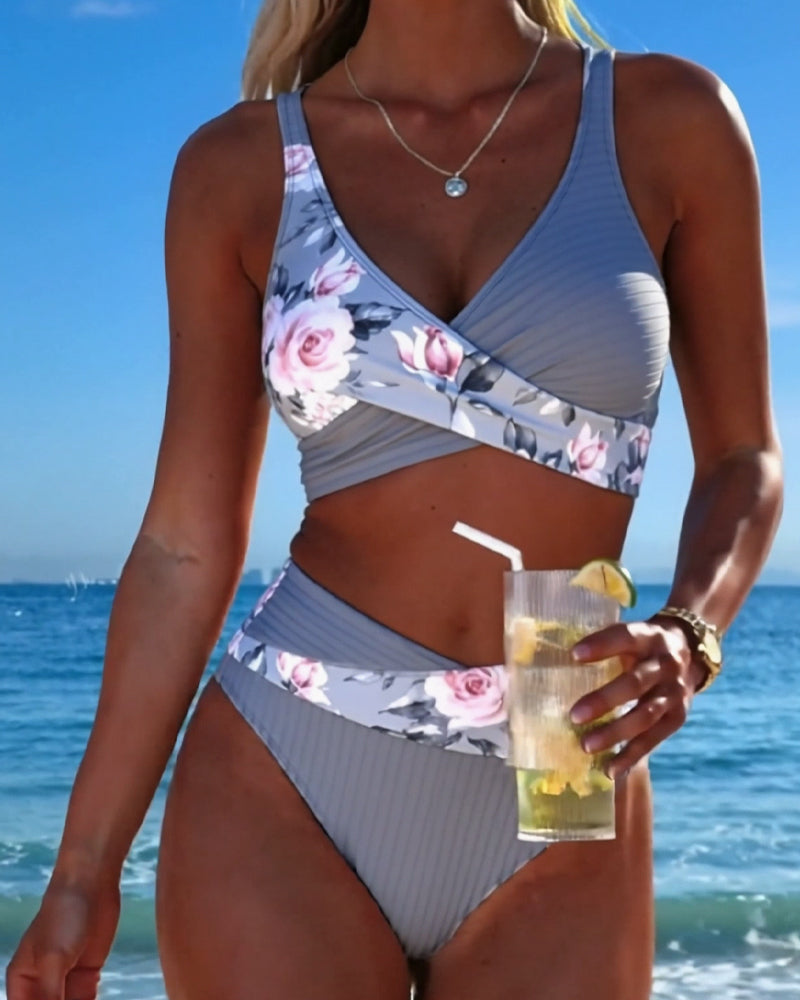 Ribbed Fabric Crisscross Design Bikini