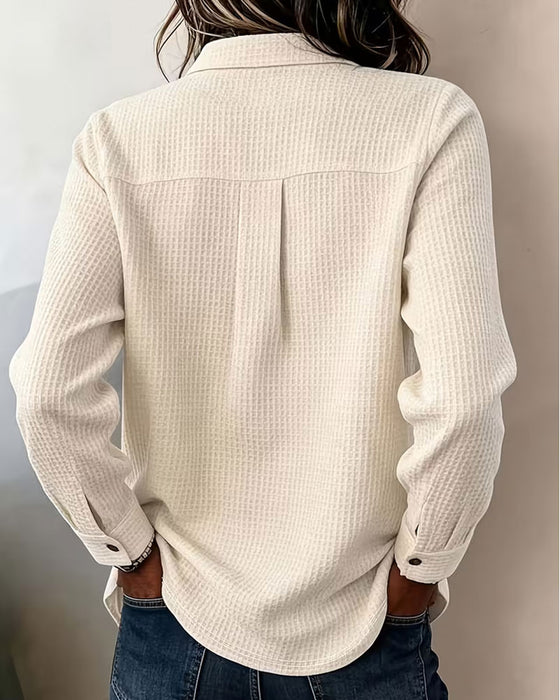Lapel Waffle Irregular Button Top