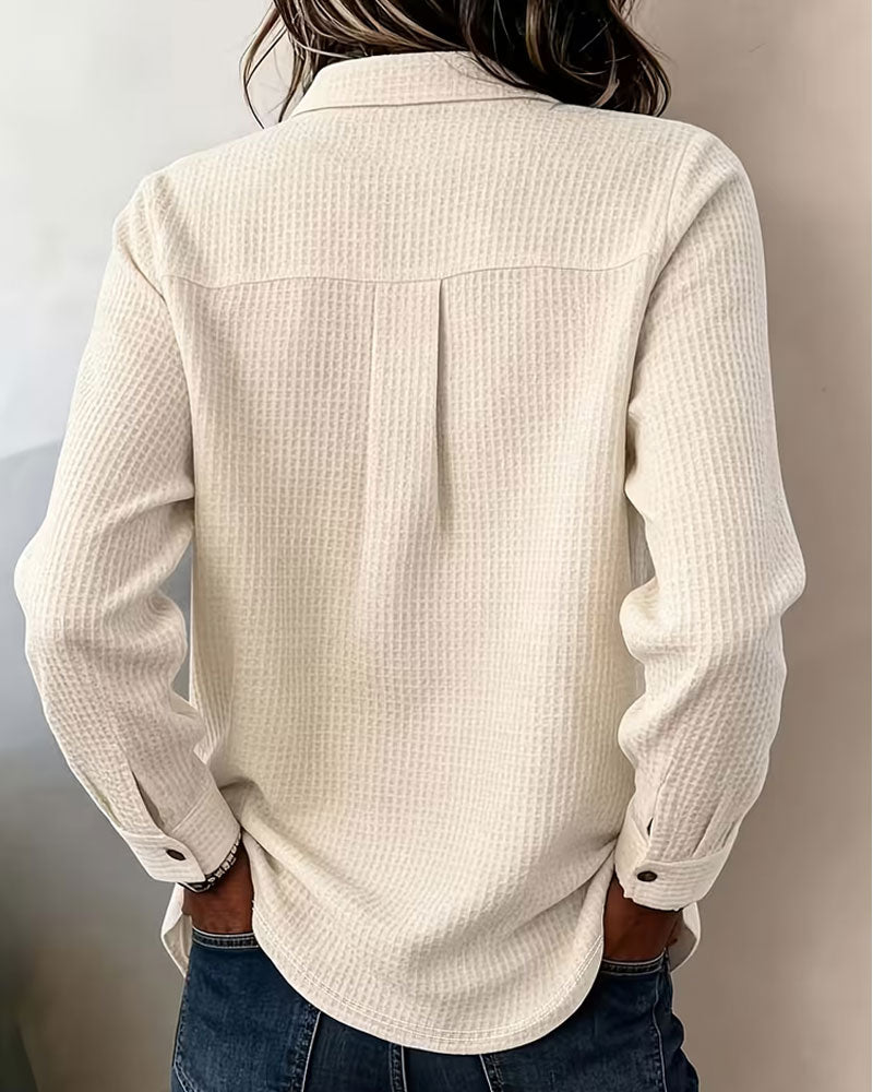 Lapel Waffle Irregular Button Top