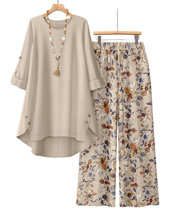 Round Neck Irregular Floral Button Set