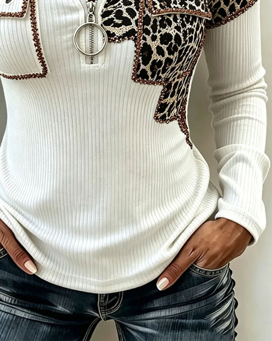 Hooded Zip Leopard Top