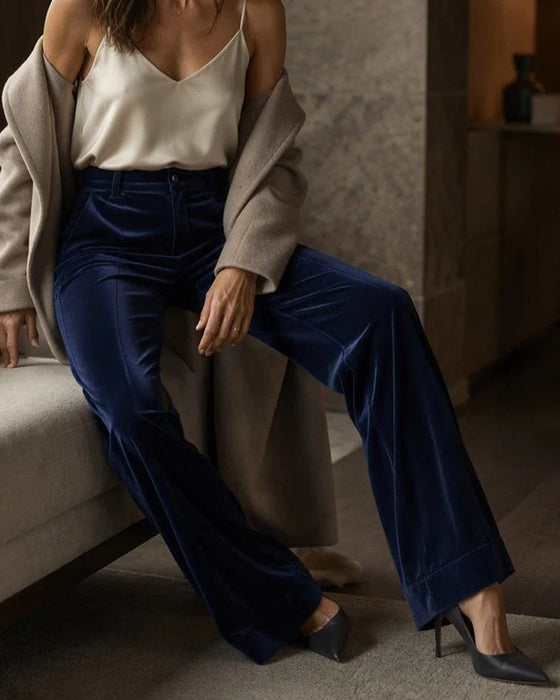 Solid Color Velvet Pocket Long Pants