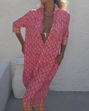 Geometric Wheat Print Shirt Dress