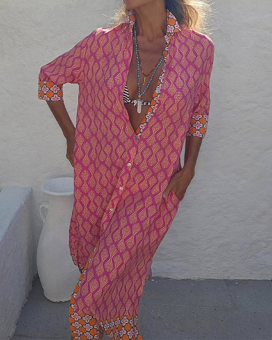 Geometric Wheat Print Shirt Dress