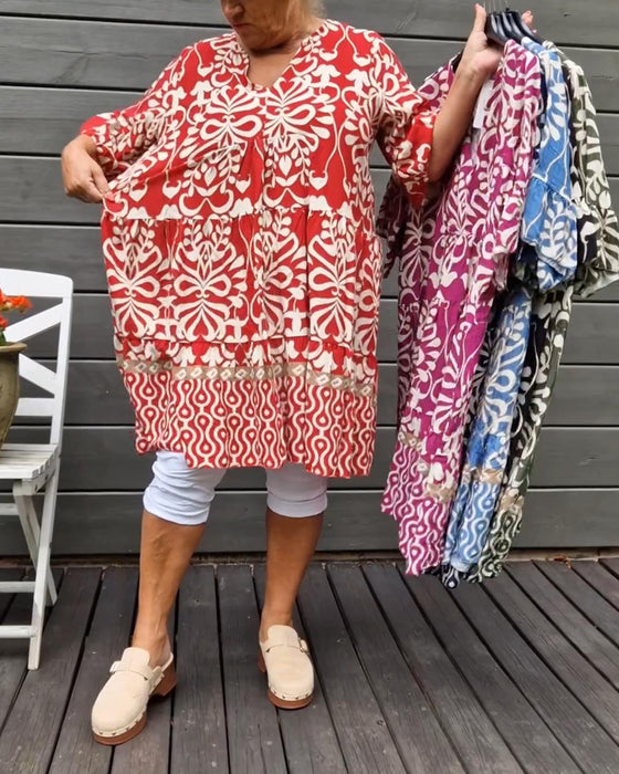 V-neck loose printed blouse