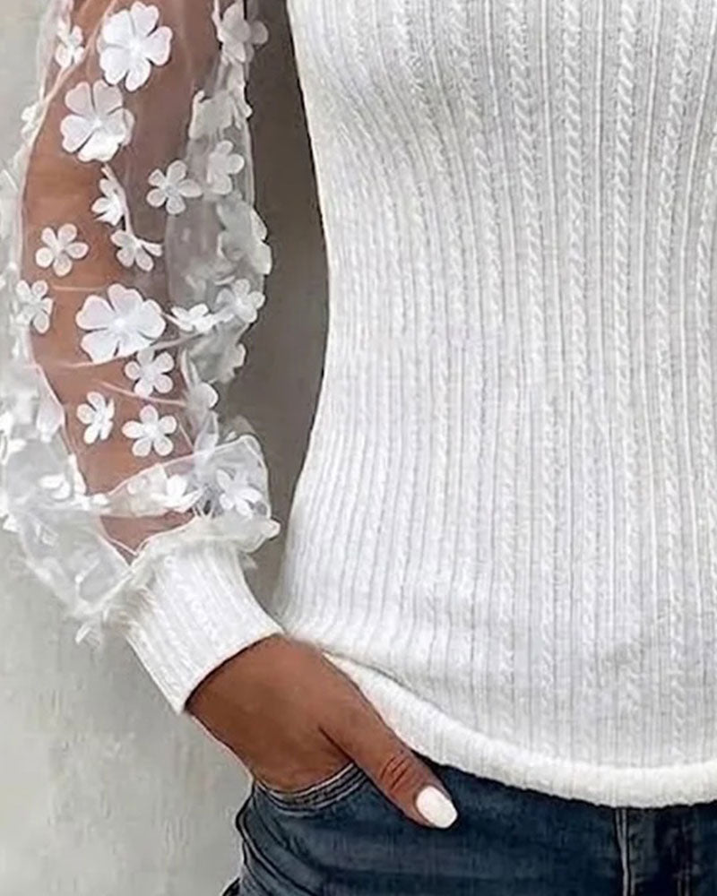 Lace Mesh Sleeve Knit Top