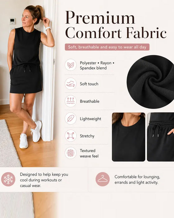 Sleeveless Round Neck Drawstring Casual Set