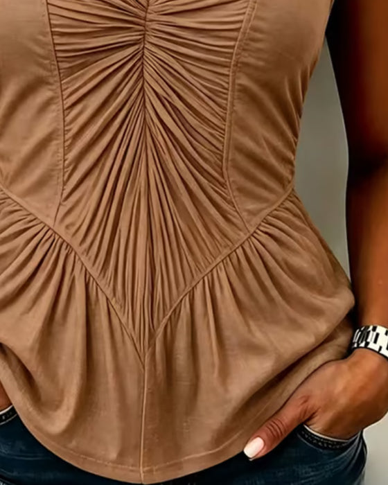 V-Neck Shirred Patchwork Tank Top