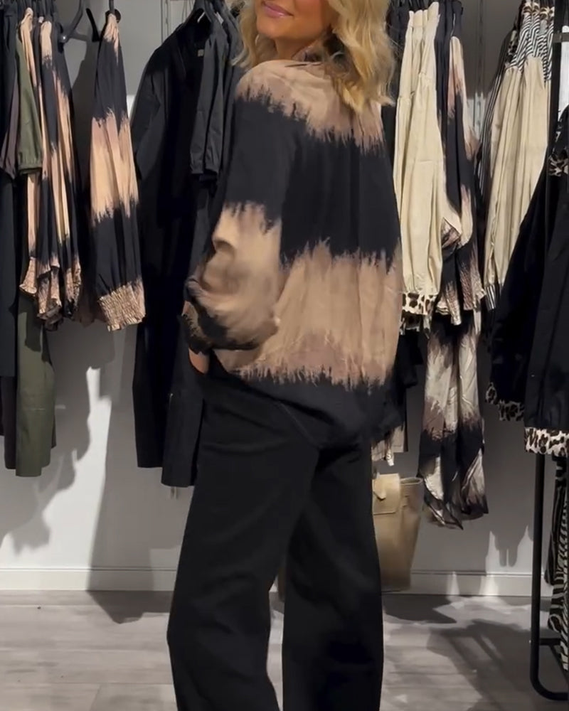 Vintage colorblock V-neck button blouse