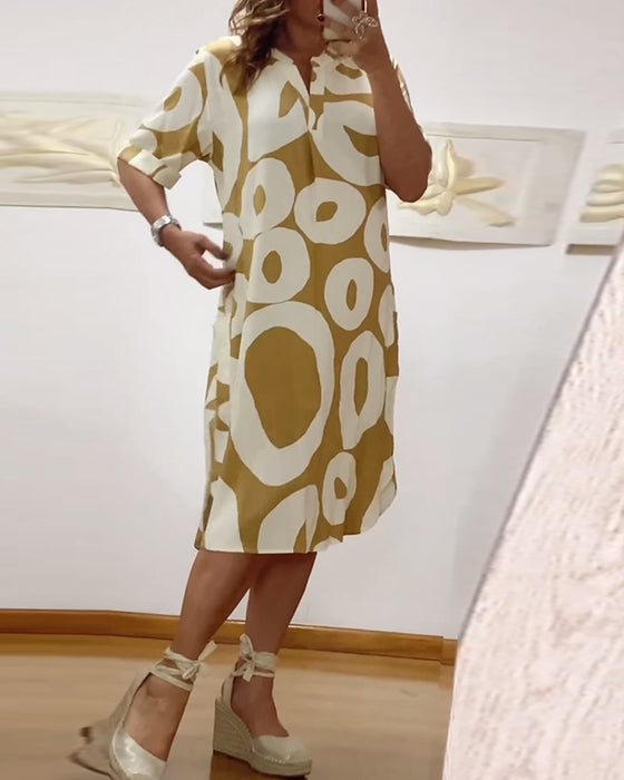 Letter print v-neck casual dress