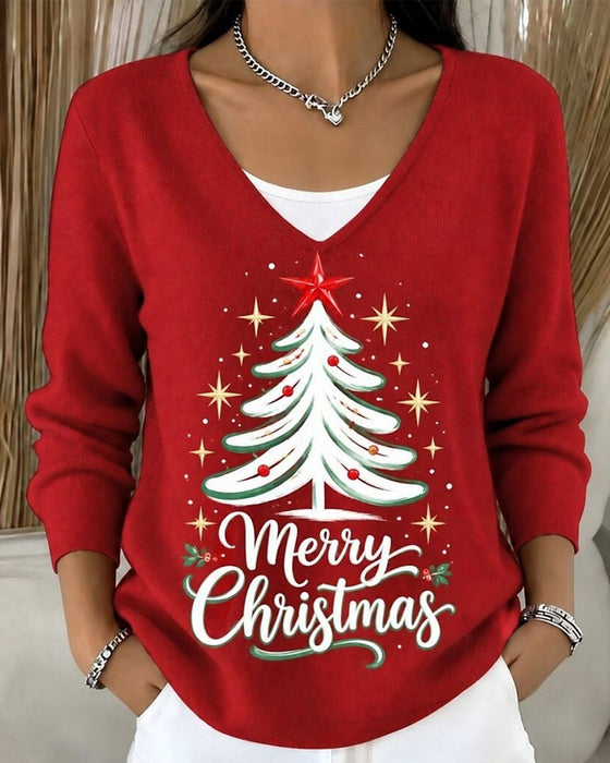 Christmas Tree Print Long Sleeve Top