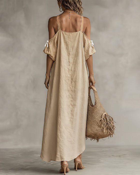 Solid Color Irregular Texture Suspender Dress