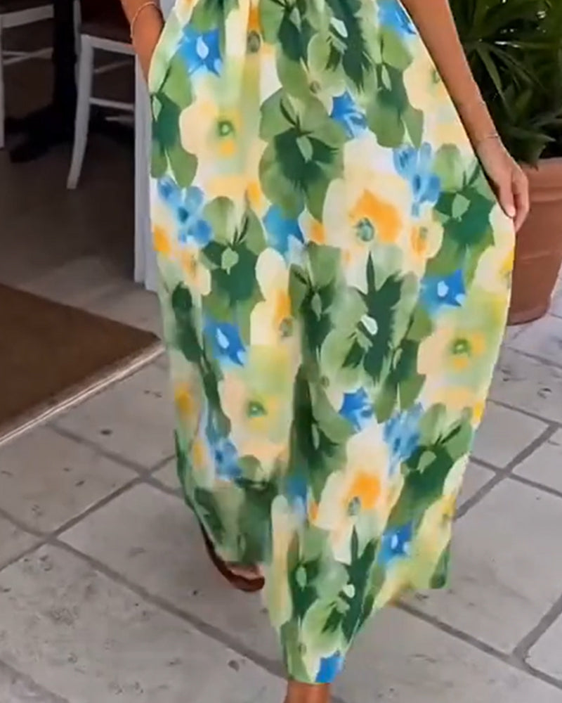 Floral Strapless Waist A-Line Dress