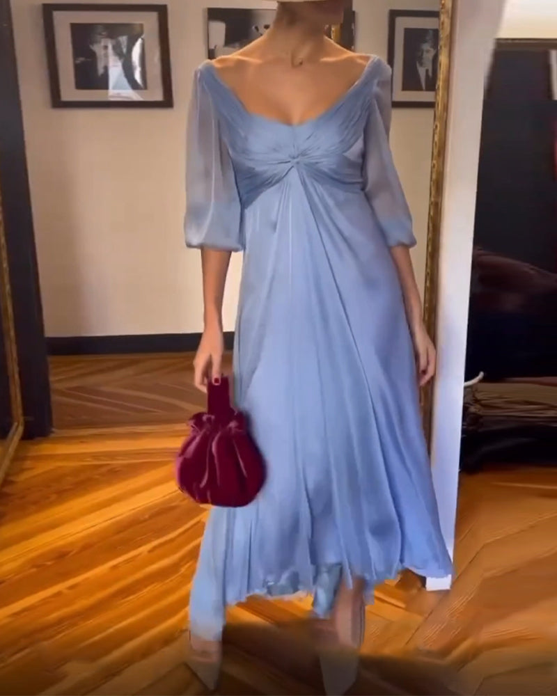 Solid color low cut waist dress