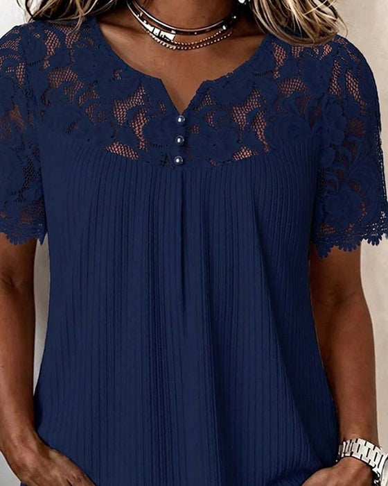 Lace Patchwork Short Sleeve Blouse