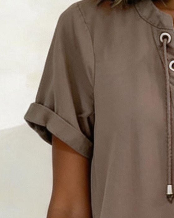 Tie V Neck Pocket Sheath Dress
