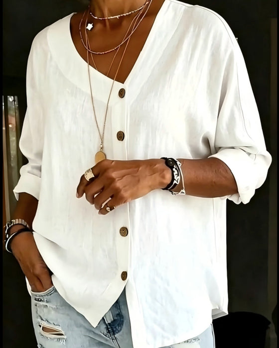 Asymmetrical Placket Solid Color Button-Front Shirt