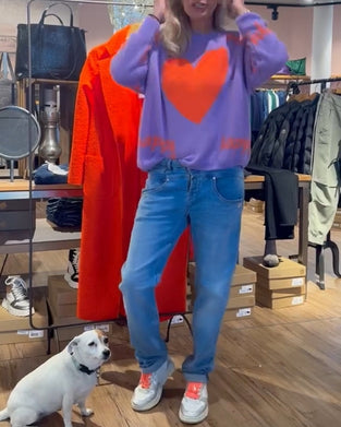 Long sleeve heart print sweater