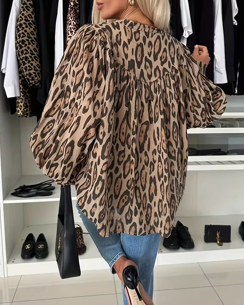 Long Sleeve Leopard Print Blouse
