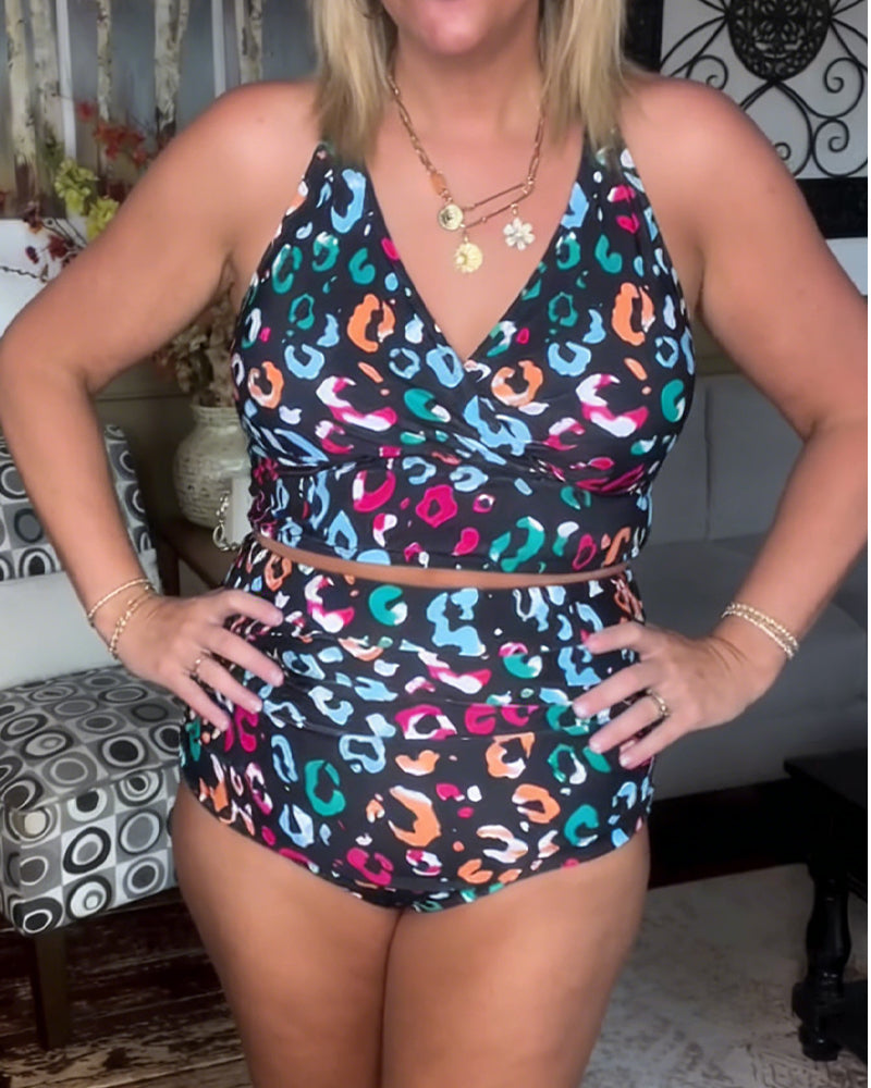 High-Waisted Split Printed Bikini