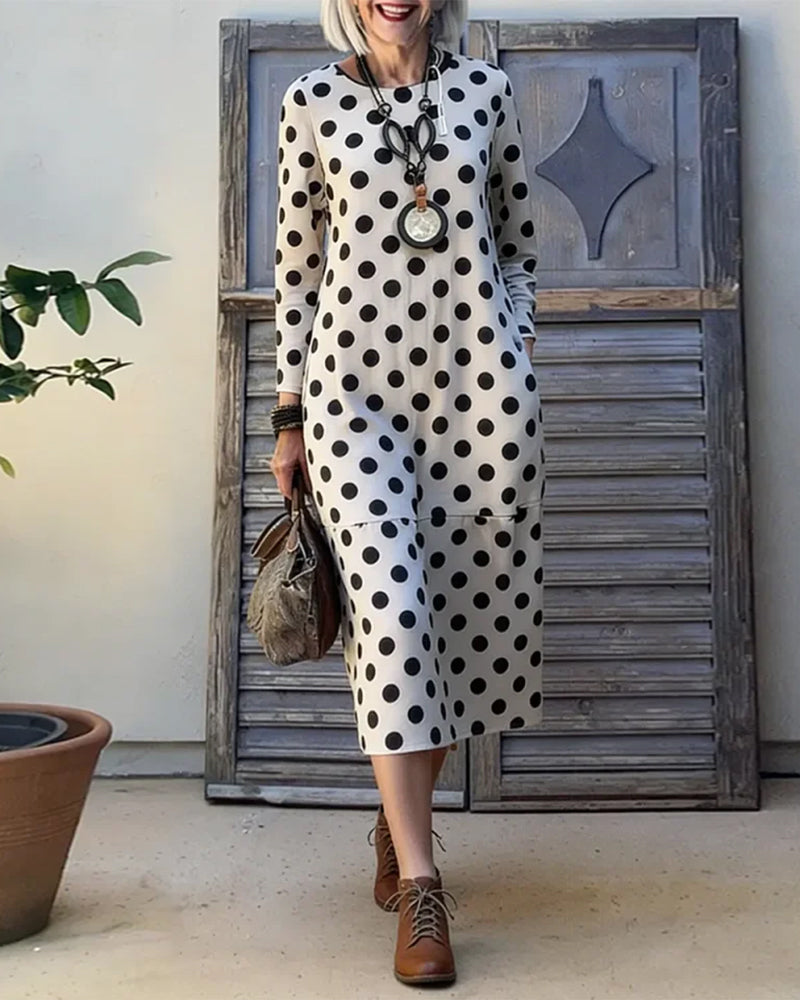 Polka Dot Round Neck Fashion Dress