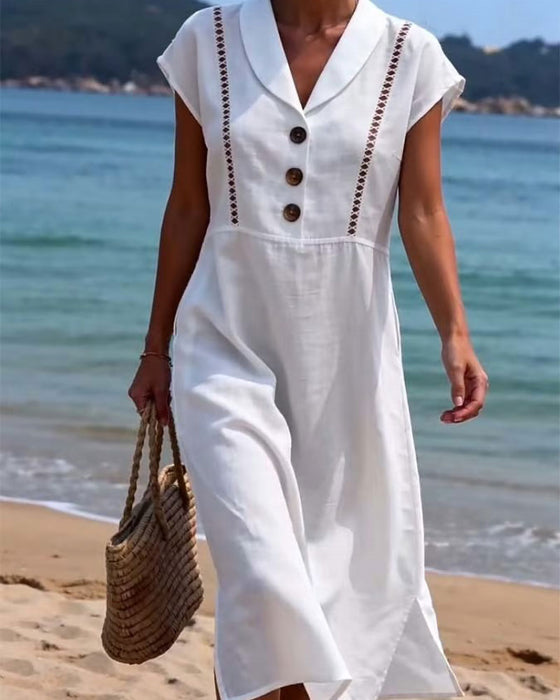 Peter Pan Collar Button Hollow Dress