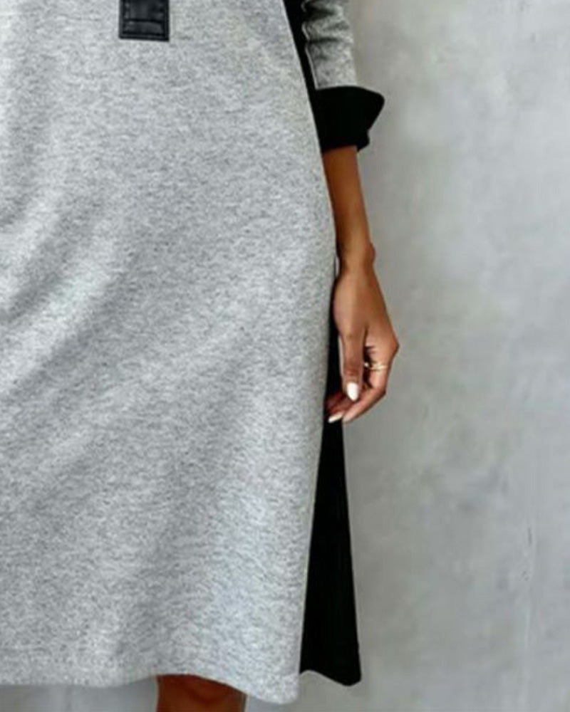 Shirt Collar Color-Block Casual Dress