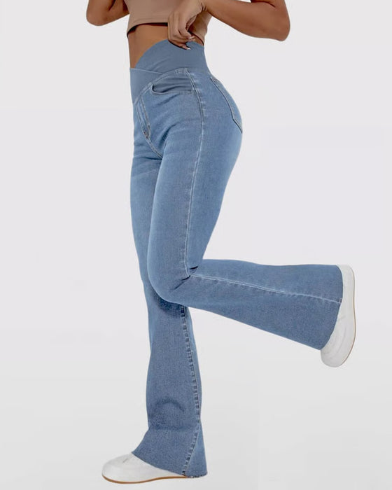 High Stretch Fashion Pocket Flare Pants