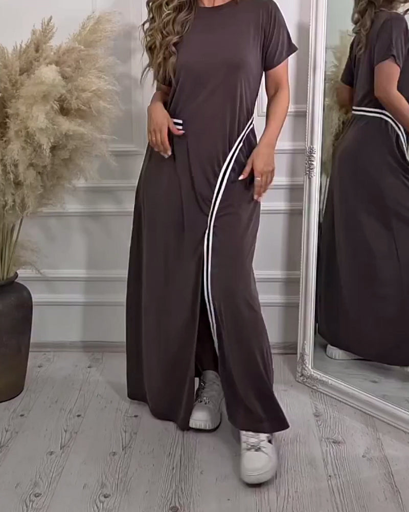 Solid Color Casual Slit Dress