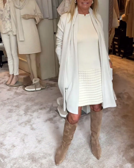 Simple solid color elegant sweater dress