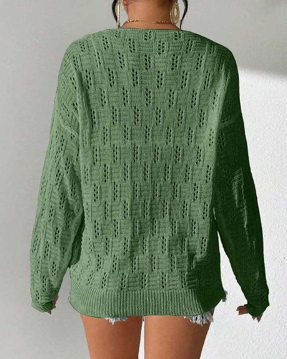 Hollow Out Dropped Shoulder Pullover
