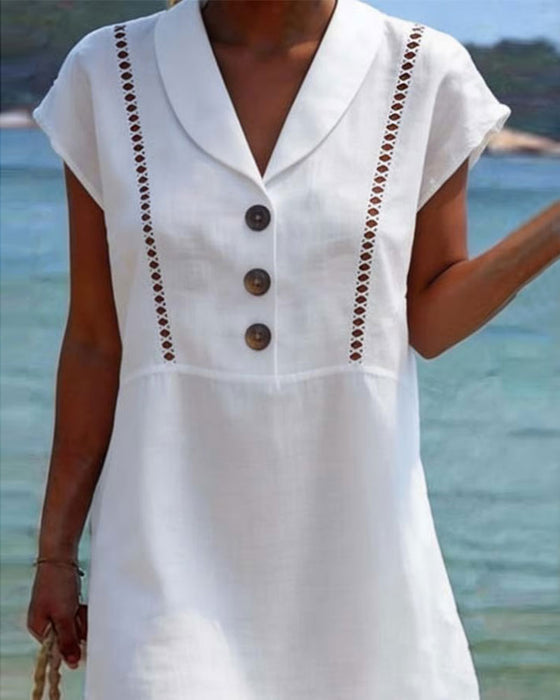 Peter Pan Collar Button Hollow Dress