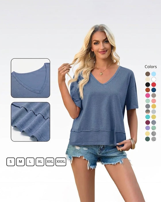 V-Neck Solid Color T-Shirt
