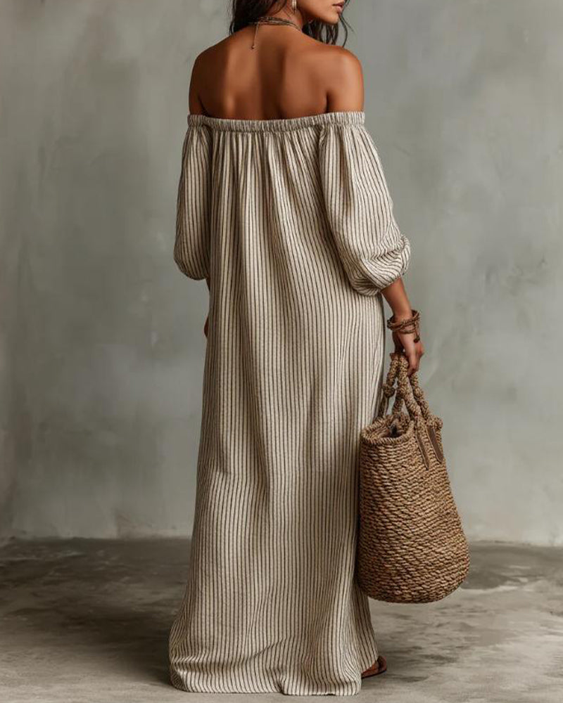 Loose Off-Shoulder Striped Dress