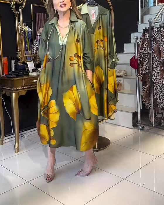 Lapel pocket ombre print dress