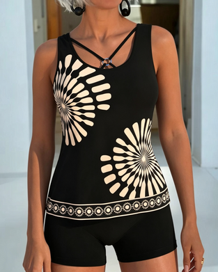 Geometric Print Crisscross Tie Tankini