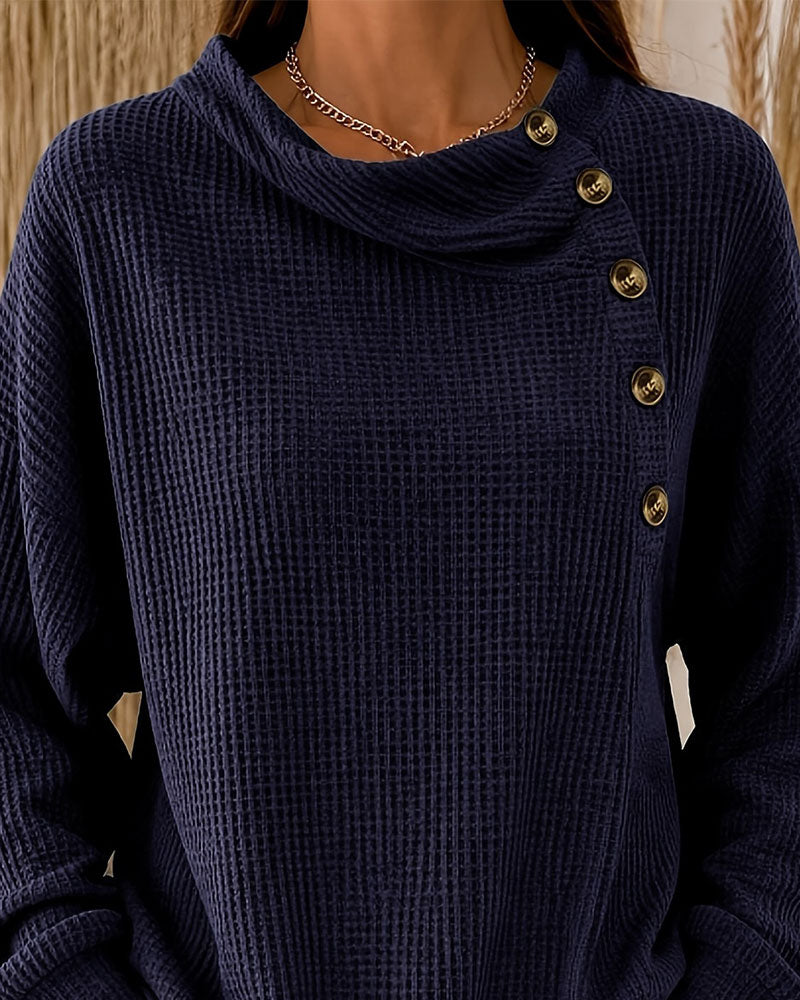 Stylish Asymmetric Button Long Sleeve Top