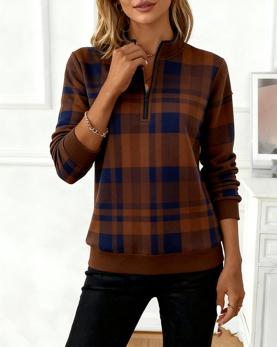 Half Zip Plaid Sweatshirt