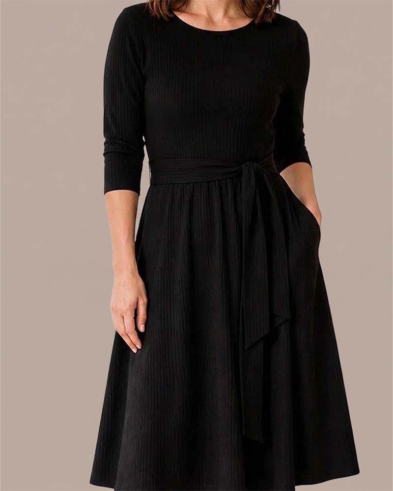 Long Sleeve Crew Neck A-Line Dress