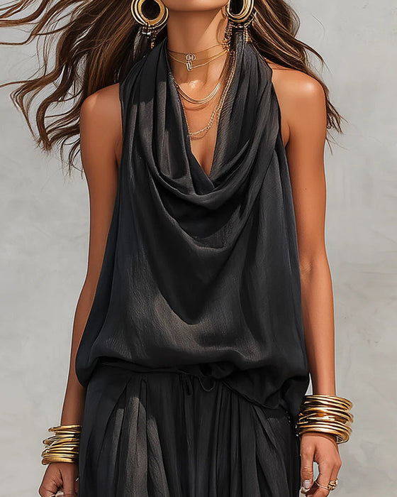 Cowl Neck Sleeveless Two-Piece Set