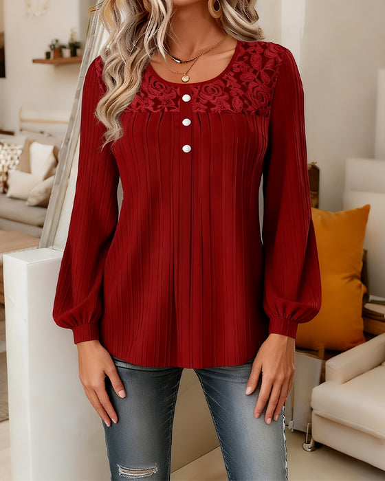 Solid Color Lantern Sleeve Patchwork Loose Blouse