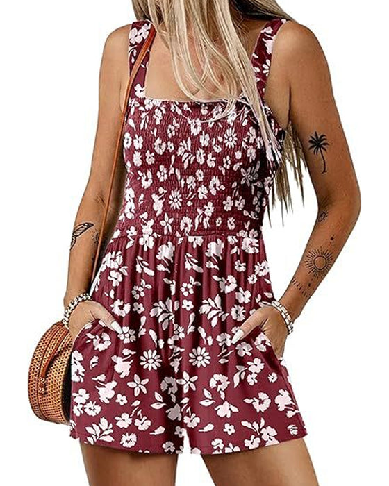Floral Casual Strappy Shorts Jumpsuit
