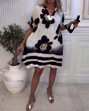 Casual Stand Collar Printed Dress