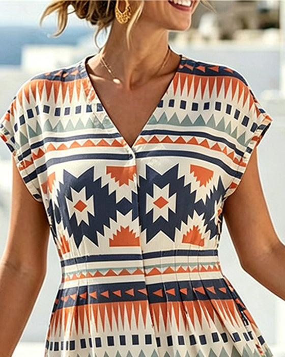 Casual V-Neck Dropped Shoulder Dress