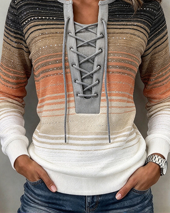 Striped Slim Fit Contrast Straps Sweatshirt